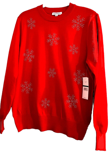 Bling! NANETTE LEPORE Women's Sweater Red/Silver Color Rhinestone Sz L NWT - Picture 4 of 7