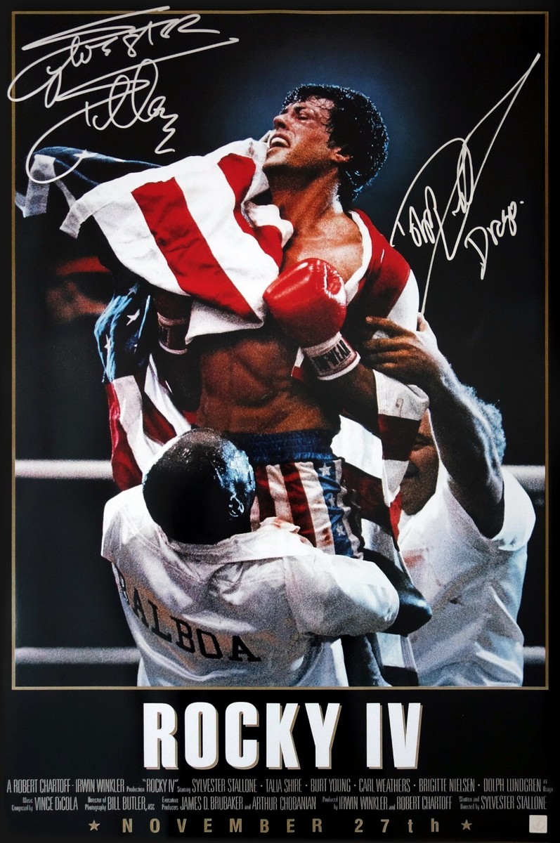 Sylvester Stallone & Lundgren Autographed ROCKY IV 24X36 Poster