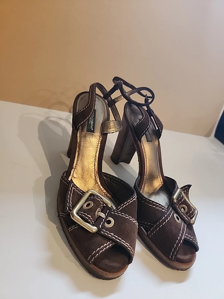 Salto Dolce & Gabbana couro camurça verde feminino tamanho 38 cruzado biqueira aberta sapatos - Imagem 4 de 4