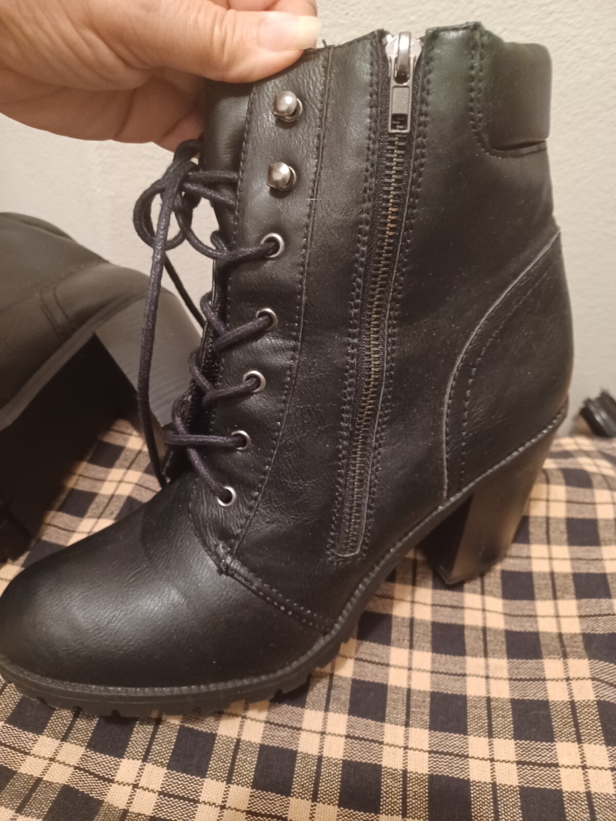 JUST FAB Size 10 Black Boots Gothic Punk Women’s WITCHY Lace Up & Zip