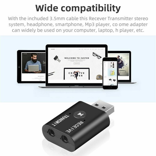 Mini 3.5mm Bluetooth 5.0 Transmitter Receiver TV PC Car USB Audio Stereo Adapter - Picture 4 of 12