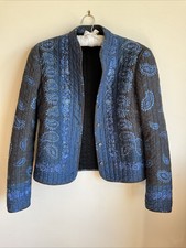 Size Xs/6/8 Blue Quilted Cropped Boxy End-of-summer Jacket /long Sleeves/collar