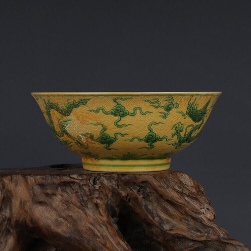7.6 "Antigua China Porcelana Dinastía Ming Chenghua Color Verde Dragón Patrón Cuenco - Imagen 5 de 7