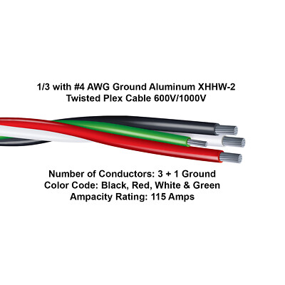 1-03PPLEX-BRW-4G 1/3 with #4 Ground Aluminum XHHW-2 Twisted Plex Cable 600V