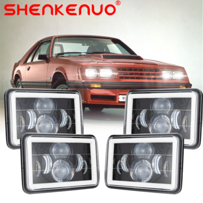 4x 4x6inch LED Headlights For Mustang 1979-1986 High/Low Beam DRL Halo Lamps