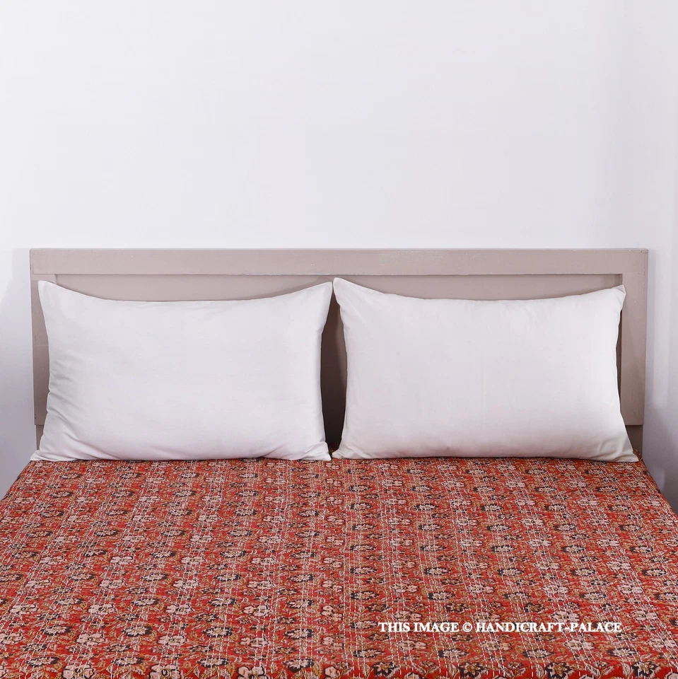 Indische Handblock Floral Kantha Decke, Baumwolle King Size Bettüberwurf - Bild 4 von 4