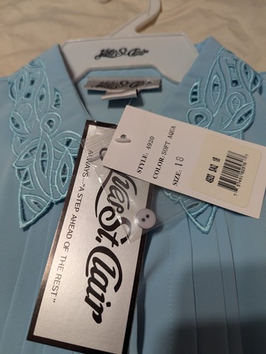NWT Yves St. Clair Size 18 Soft Aqua Short Sleeve Blouse Embroidered Collar - Picture 3 of 4