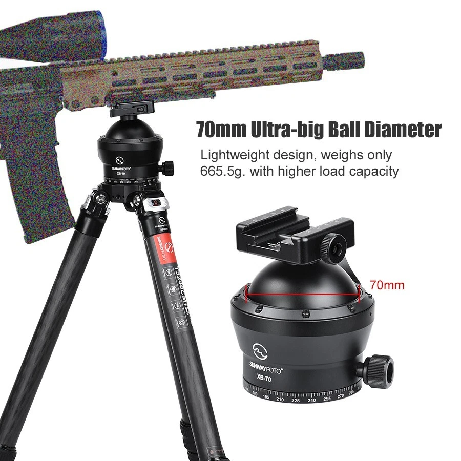 Cabezal de bola de 70 mm para trípode de caza con abrazadera suiza Picatinny y Arca, carga 88 lb (40 kg) Foto 3 de 4