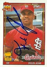 Felix Jose autographed Baseball Card (St. Louis Cardinals) 1991 Topps #368