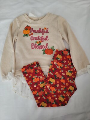 Girls Size 4T Little Lass Thankful Grateful Blessed Sequin Shirt And Leggings
