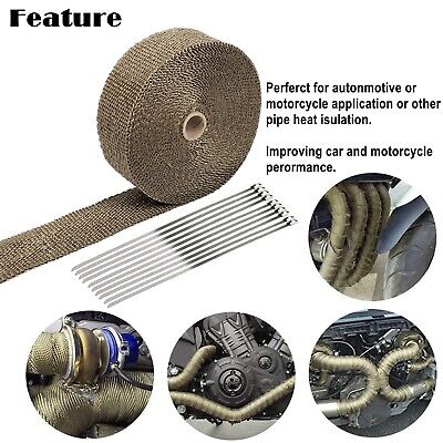 2 ROLL Motorcycle Black Fiberglass Exhaust Header Pipe Heat Wrap Tape + 4 Ties