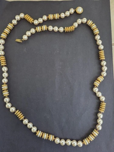 Vintage Miriam Haskell Necklace Gold Bead Faux Pearl