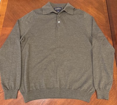 Brooks Brothers Extra Fine Italian Merino Wool Polo Long Sleeve Shirt L Green