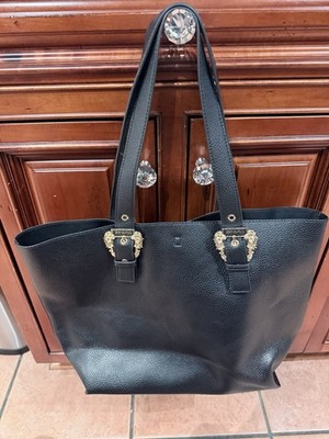 Versace Couture Barocco Black Tote Bag with Gold Chain