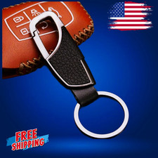 Men's Women's Fashion Style Leather Clip Keychain Car Key Ring Fob BLACK