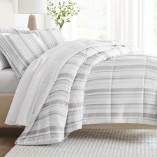 Reversible Queen Size Comforter Set 3 Piece Queen/Full Vertical Stripe Dune