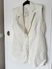 Size S H&M Sleeveless Linen Blend Short Sleeved Blazer, Brand New With Tags
