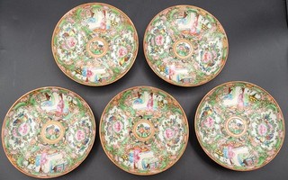 5 Antique Chinese Canton Famille Rose Medallion 6" Rice Bowls or Side Plates