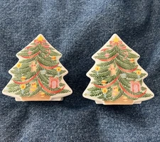 Vintage Christmas Tree Ceramic Candleholder Set of 2 “Abbott” Japan 3.5”x3” MINT
