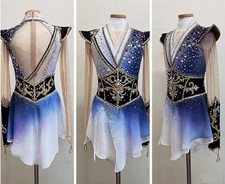 Ice Figure Skating Dress Rhythmic Gymnastics Twirling Competition blue dyeing