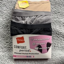 Hanes Comfort Period Boyshorts Womens 7/L Leak Protection 3 Pack Underwear