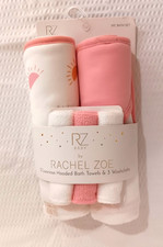New Rachel Zoe Baby 5pc Bath Set 2 Hooded Towels 3 Washcloths Pink White