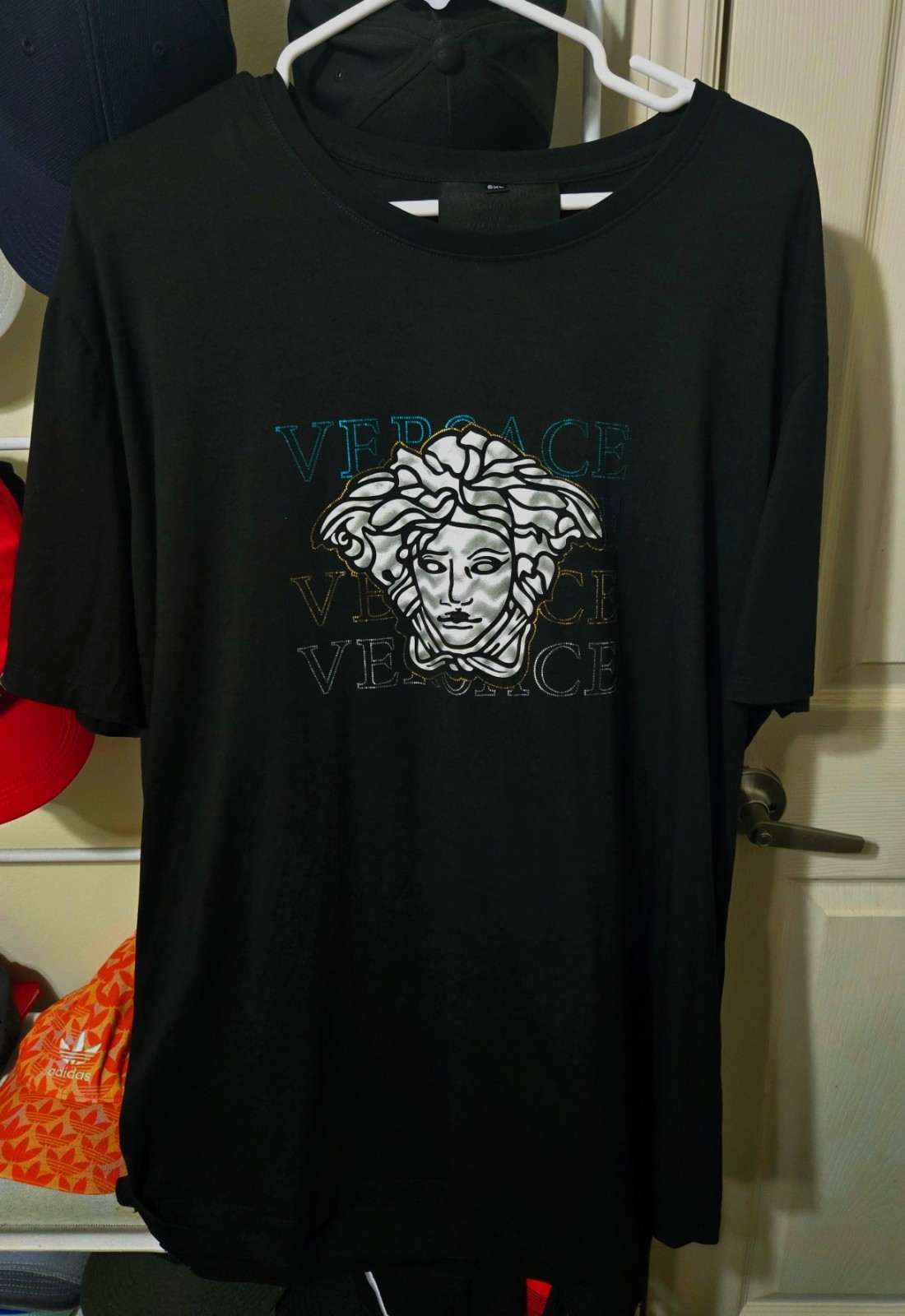 Versace t-shirt with bright green, gold, and gray lettering, size XXL, AAArepli