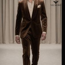 Mens Chocolate Brown Velvet Suit 2 Piece Luxury Wedding Formal Business Suit Set