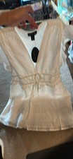 Scoop Cream Flutter Sleeve Ruffle Drawstring Mini Fit & Flare Dress Size S (4-6)