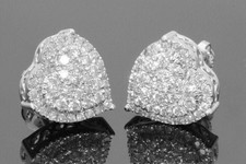 2.00Ct Round Real Moissanite Cluster Heart Stud Earrings 14K White Gold Plated