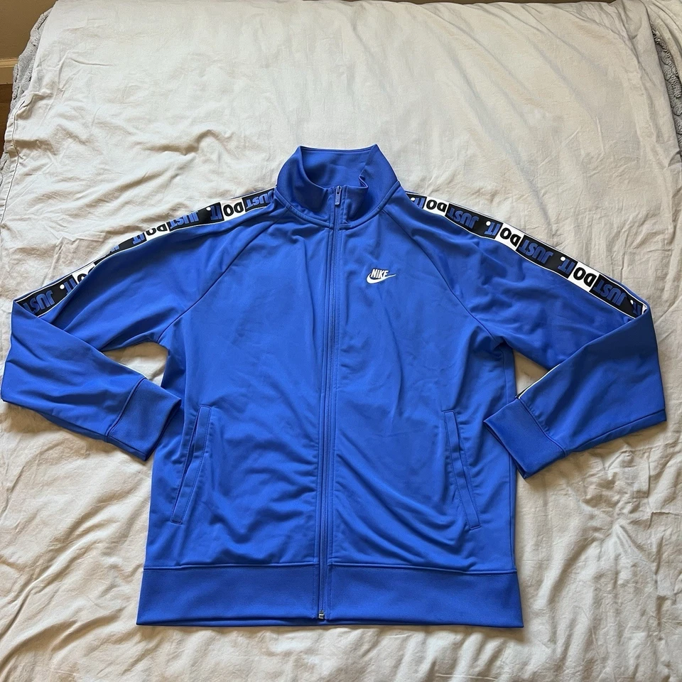 耐克男式田径夹克大号蓝色Just Do It胶带标志全拉链口袋 — 第 2/4 张图片