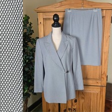 Le Suit Skirt Suit 12P Petite Black White Textured Blazer Jacket Lined Career