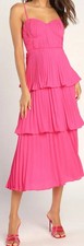 LULUS Cascading Crush Hot Pink Tiered Bustier Midi Dress Size Small NWT