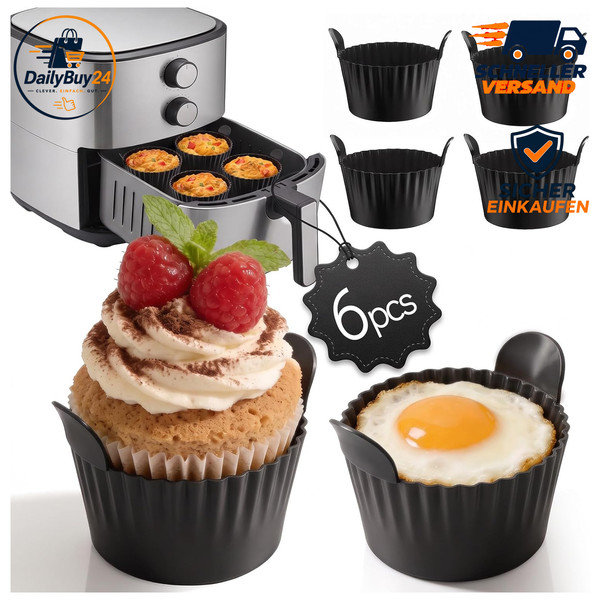 Muffinform Silikon 6 StüCk 9X5,5Cm Airfryer Backform Bpa-Frei Wiederverwendbar-image