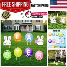 8-Pack Large Easter Bunny Egg Yard Signs - 16 Inch - Weatherproof Easter Deco...