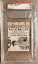 1941 LOU GEHRIG MEMORIAL TICKET STUB NY YANKEES JULY 4 1941 STATUE UNVEILING PSA