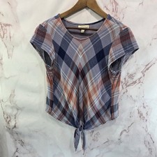 Cloth & Stone Shirt Womens Small Blue Short Anthropologie Twist Knot Gauze