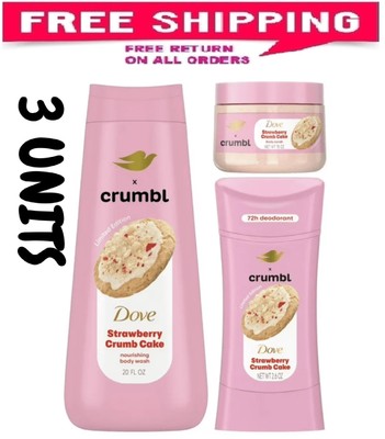 Dove x Crumbl Strawberry Cookie Body Wash, Scrub, & Deodorant Set