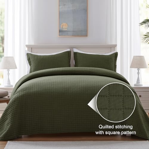 Olivgrüne Steppdecke, Queen Size Quilt Set leichte Tagesdecke voll weich - Bild 2 von 6
