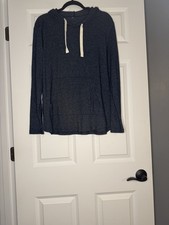 Zyia Active Lightweight Pullover Hoodie Sweatshirt Blue Heathered Medium