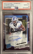 JAHMYR GIBBS PSA 10 RC #/175 2023 CLEARLY DONRUSS RATED ROOKIE AUTO PURPLE
