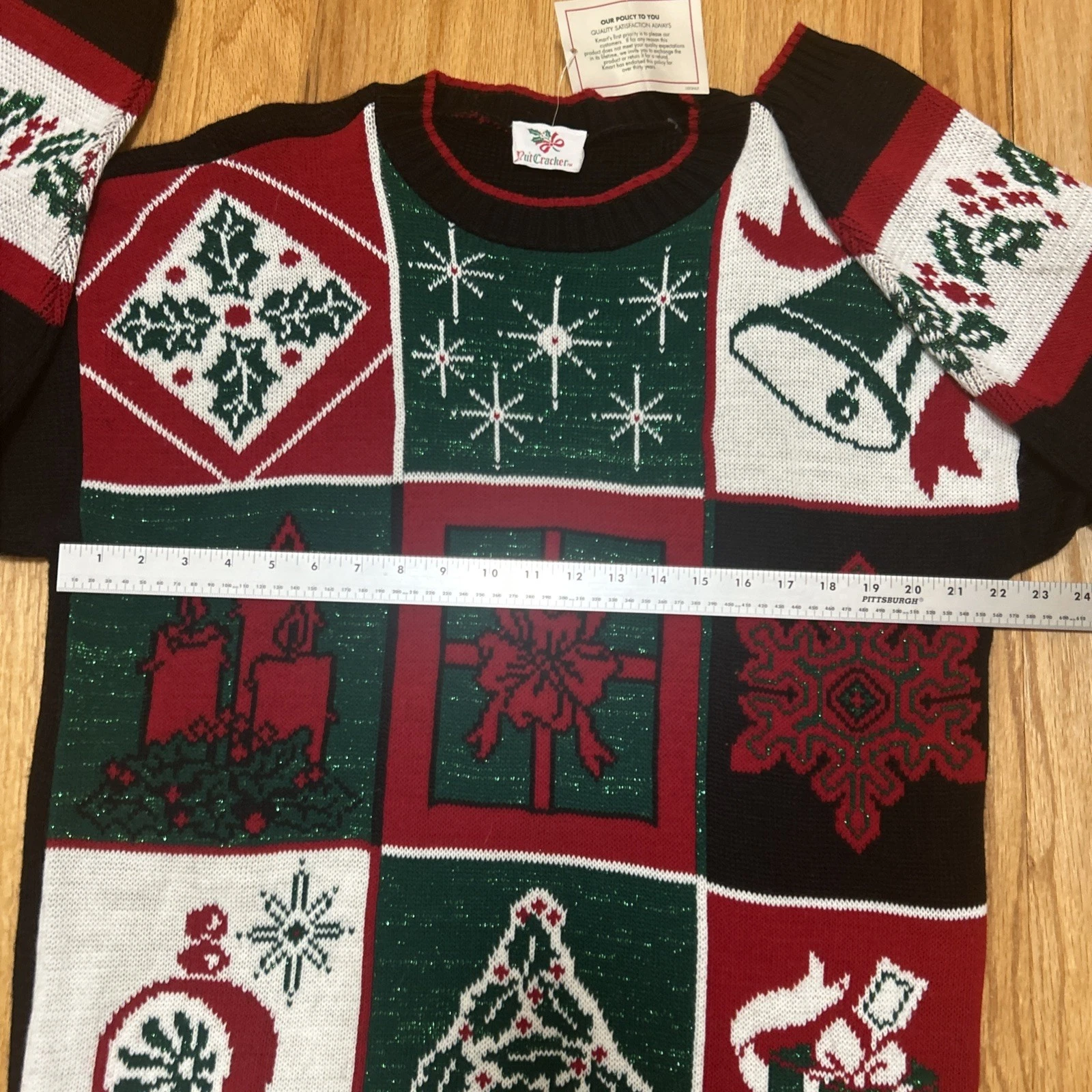 Vintage Nutcracker Christmas Pullover Sweater Sparkly Green Red Large