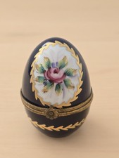 Chateau Limoges Porzellan handbemalt Blumen Eierform Schmuckschatulle-kleine Besch&auml;digung
