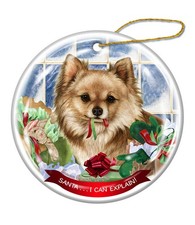 Fawn Longhaired Chihuahua Dog Porcelain Ornament 'Santa.. I Can Explain '