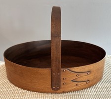 Vtg Shaker Wooden Oval Basket W/ Handle /Stam...