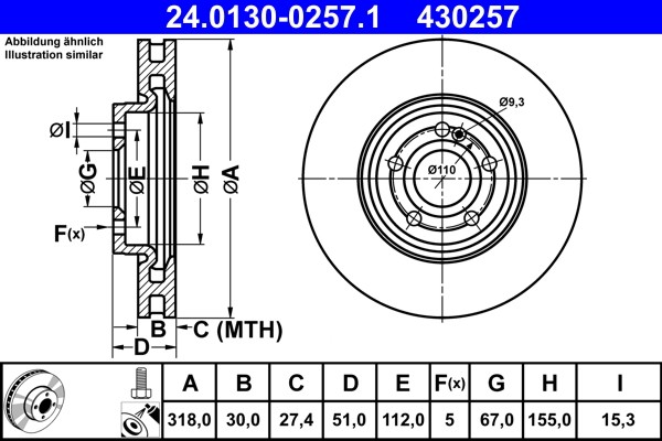 2X ATE 24.0130-0257.1 Bremsscheibe FüR Mercedes-Benz-image