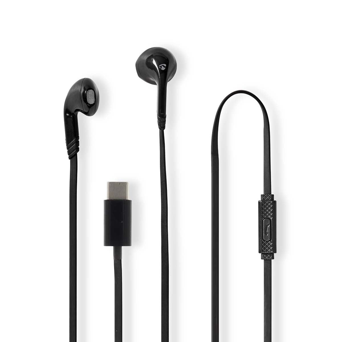 Écouteurs filaires USB-C Nedis noirs avec micro intégré et télécommande de volume 1.2m
