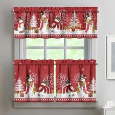 Christmas Kitchen Curtains and Valances Set of 3,Red Snowman Elk Christmas De...
