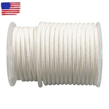 3/8 Inch  100ft White Nylon Solid Braid Rope High UV  Abrasion Resistance