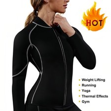 Sauna Suit for Women Sweat Jackets Workout Shirt Long Sleeve Slimming Tops